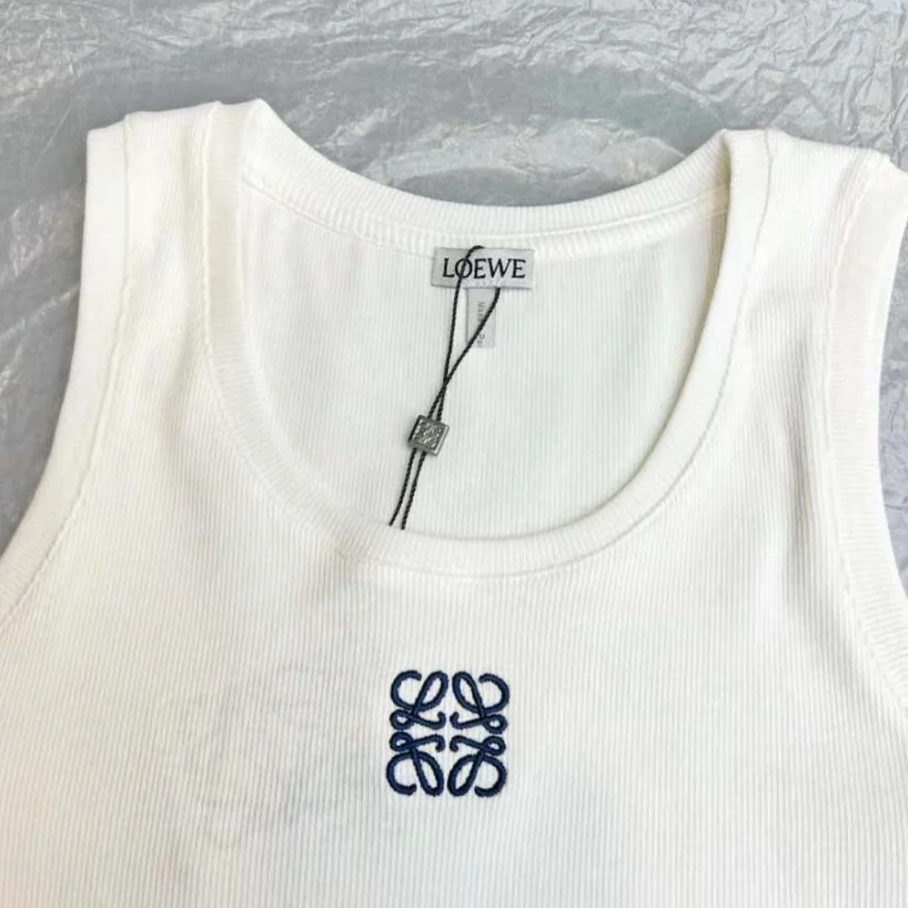 Loewe Cropped Anagram Tank Top in Cotton for Women in White Loewe Cropped Anagram Tank Top in Cotton for Women in White