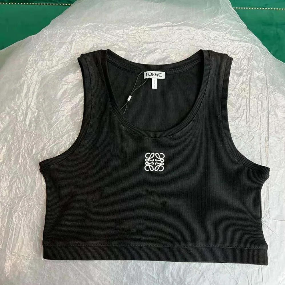 Loewe Cropped Anagram Tank Top in Cotton for Women in Black Loewe Cropped Anagram Tank Top in Cotton for Women in Black