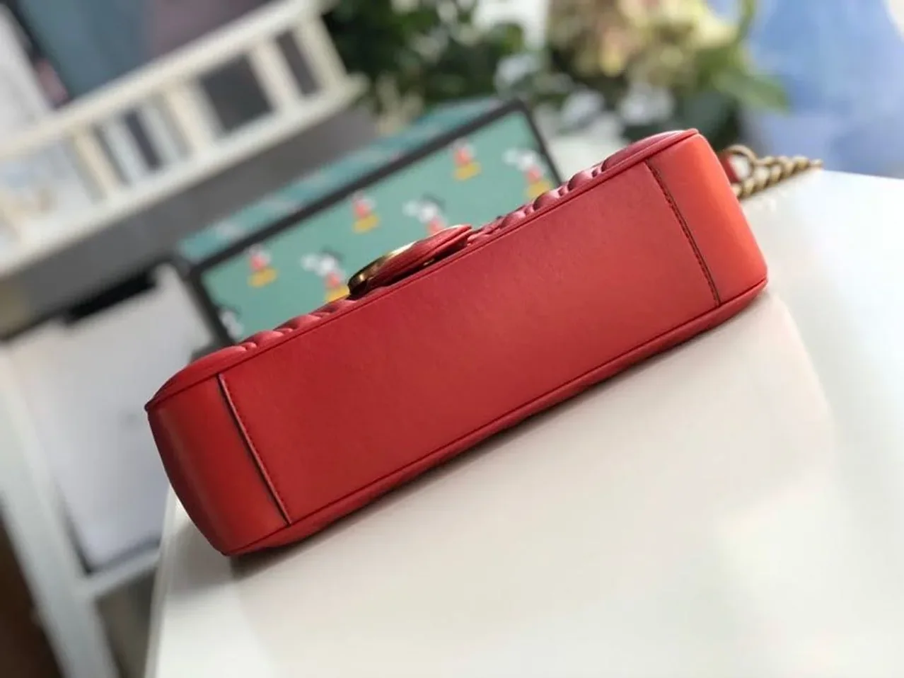 Gucci Marmont Small Matelassé Shoulder Bag Hibiscus Red Matelassé Chevron / GG