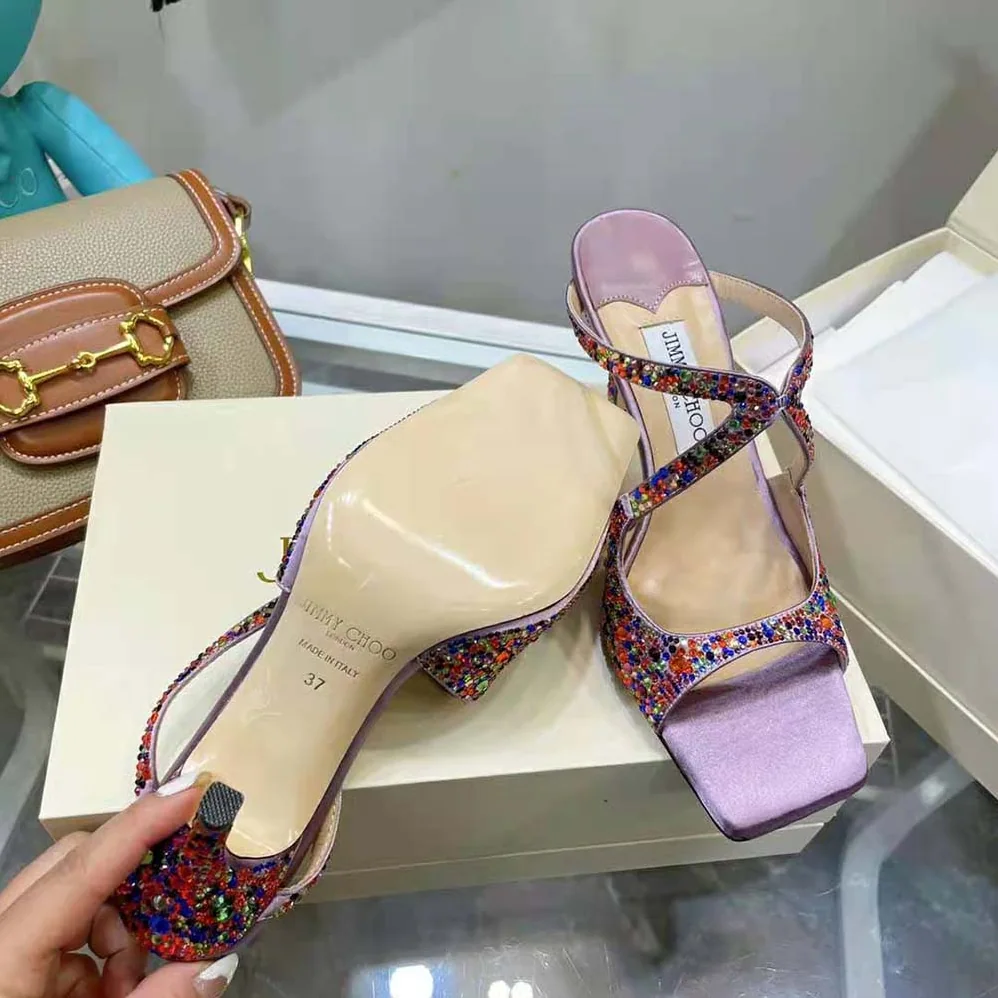 Jimmy Choo Anise 95 Multi Rainbow Crystal Hotfix Mules for Women Jimmy Choo Anise 95 Multi Rainbow Crystal Hotfix Mules for Women