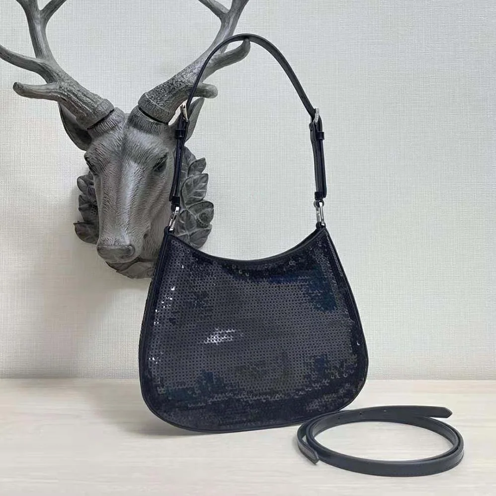 Prada Cleo Sequined Bag with Embroidered Lettering Logo on the Front for Women