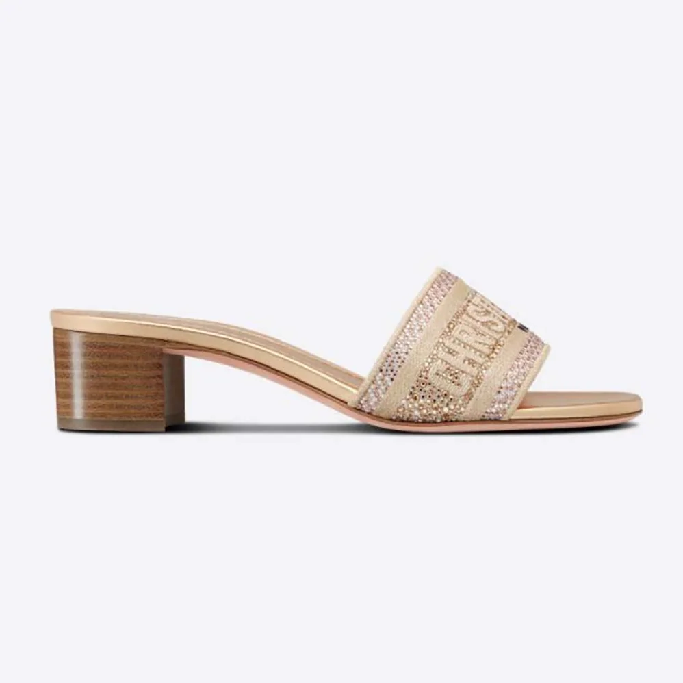 Dior Dway Heeled Slide Gold for Women in Tone Cotton Embroidered Dior Dway Heeled Slide Gold for Women in Tone Cotton Embroidered