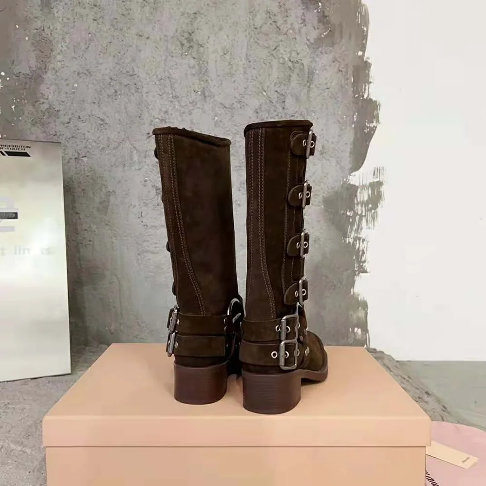 Miu Miu Suede Boots with Logo for Women in engraved Harness Ring