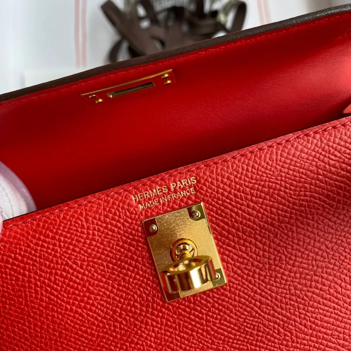 Hermes Kelly Mini Top Handle Bag in Rouge Epsom Gold Hardware