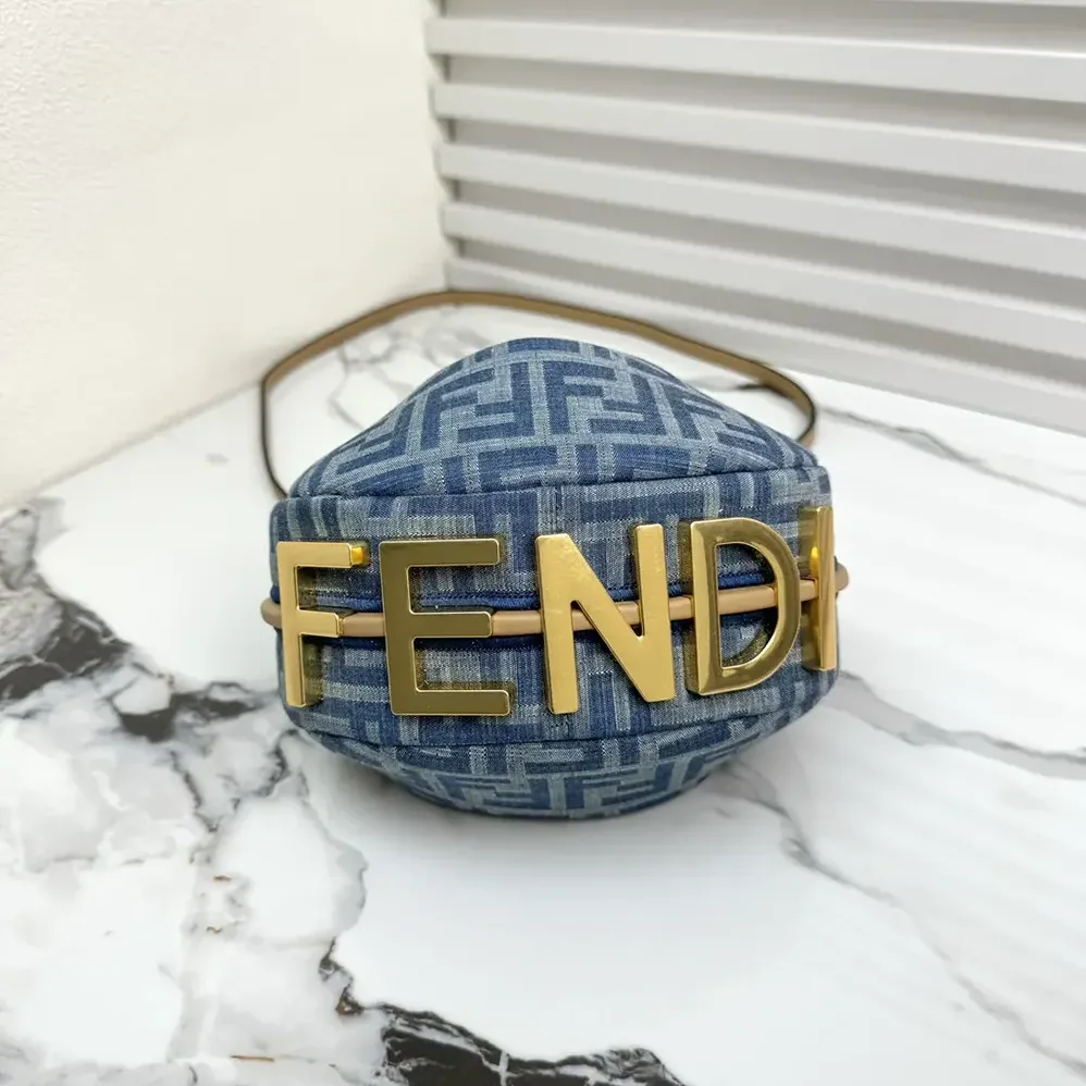 Fendi Fendigraphy Mini Light Blue FF Denim Fabric Mini Bag for Women Fendi Fendigraphy Mini Light Blue FF Denim Fabric Mini Bag for Women