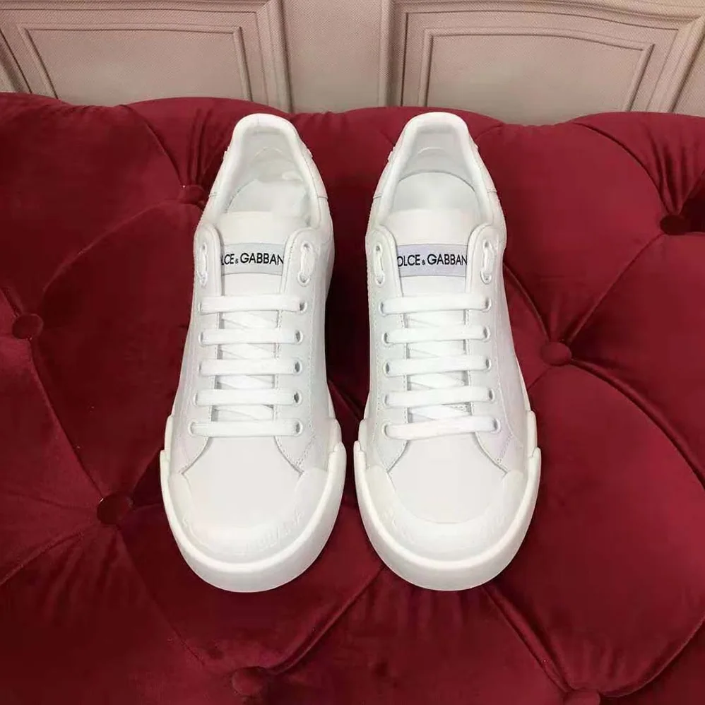 Dolce Gabbana D&G Portofino Sneakers in Nappa Leather and Rubber Toe-Cap for Women in White