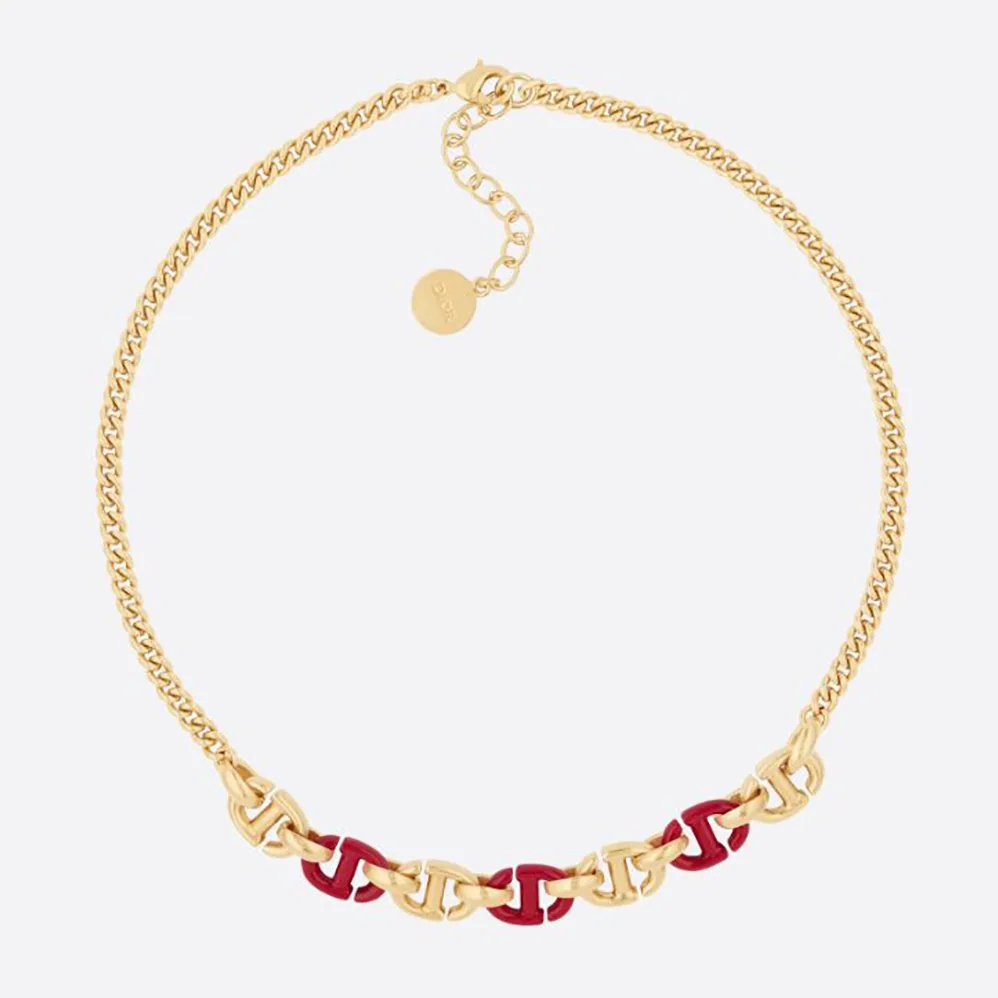 Dior CD Navy Necklace Gold-Finish Metal and Raspberry Lacquer for Women