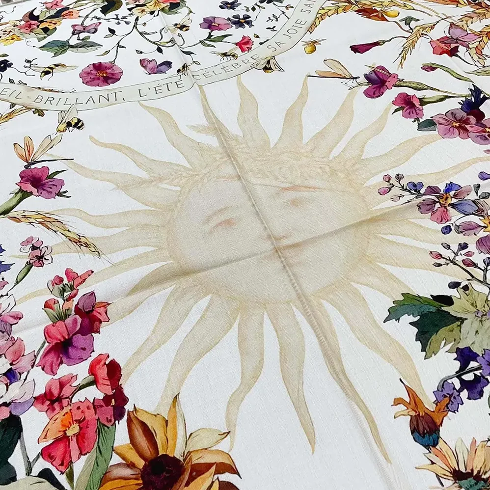 Dior Dior 4 Saisons Été Soleil 90 Square Scarf Ecru Multicolor Silk Twill for Unisex