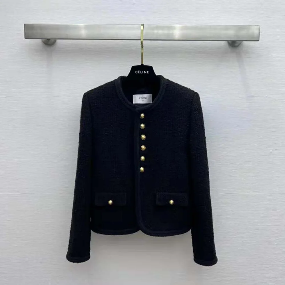 Celine Chasseur Jacket in Bouclette Natté for Women in Black Celine Chasseur Jacket in Bouclette Natté for Women in Black