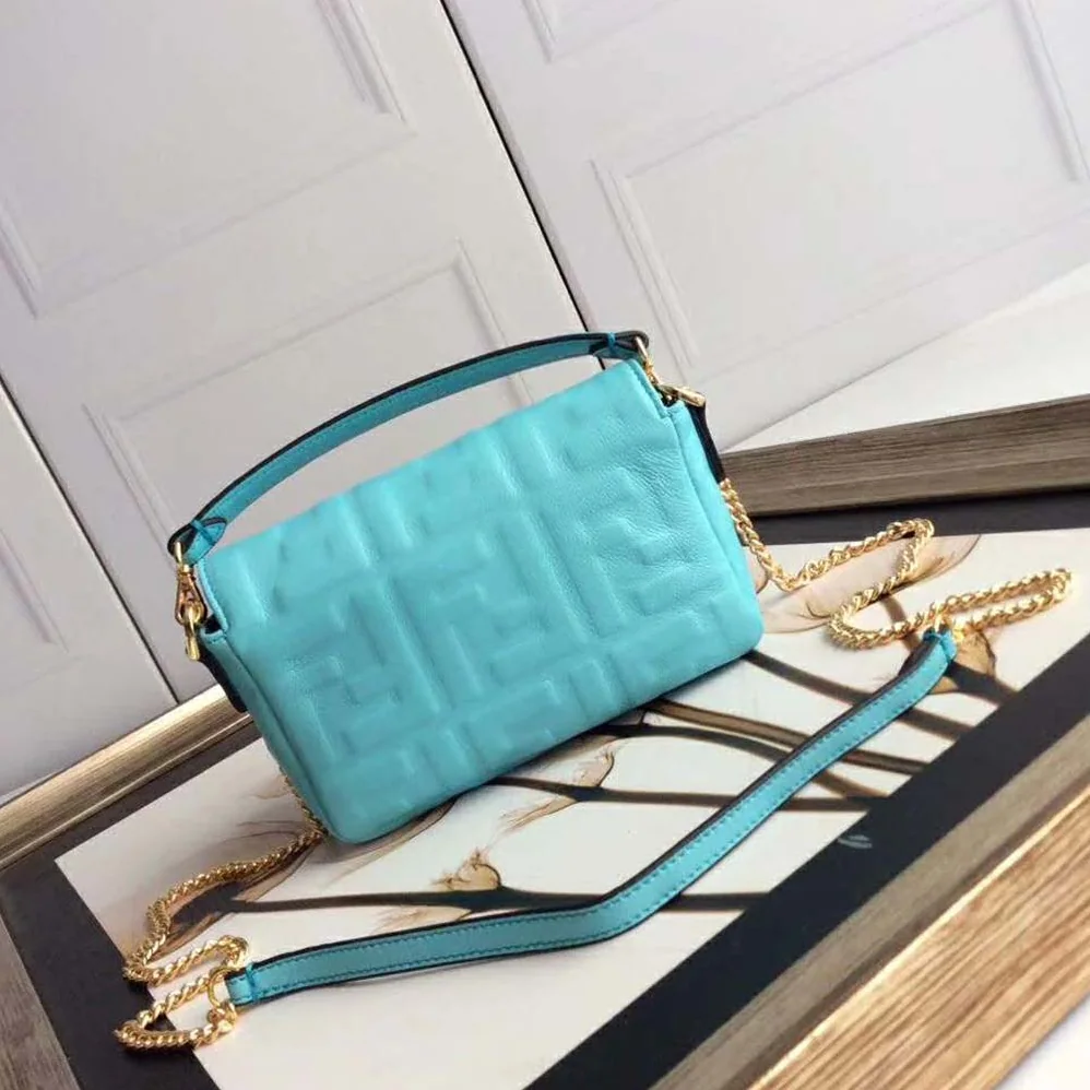 Fendi Iconic Baguette Leather Bag in Mini Size for Women in Aqua Fendi Iconic Baguette Leather Bag in Mini Size for Women in Aqua