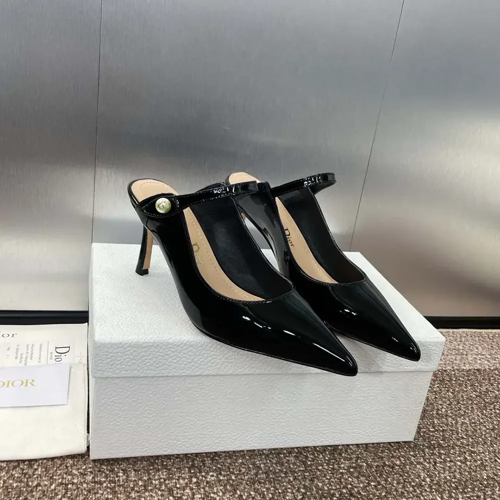 Dior Jolie Dior Heeled Mule Black Patent Calfskin for Women Dior Jolie Dior Heeled Mule Black Patent Calfskin for Women