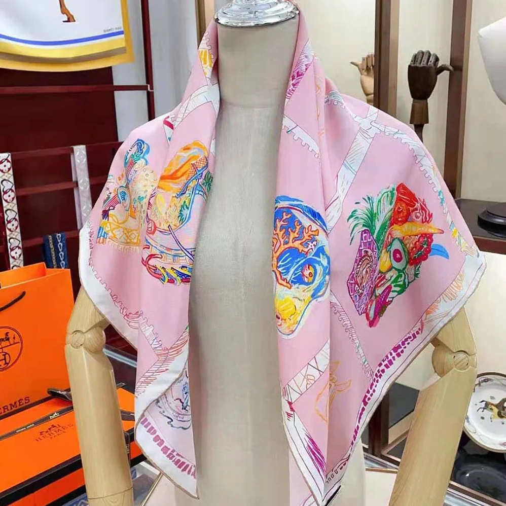 Hermes Chevaloscope Scarf 90 in Silk Twill with Hand-Rolled Edges for Women in Pink Hermes Chevaloscope Scarf 90 in Silk Twill with Hand-Rolled Edges for Women in Pink