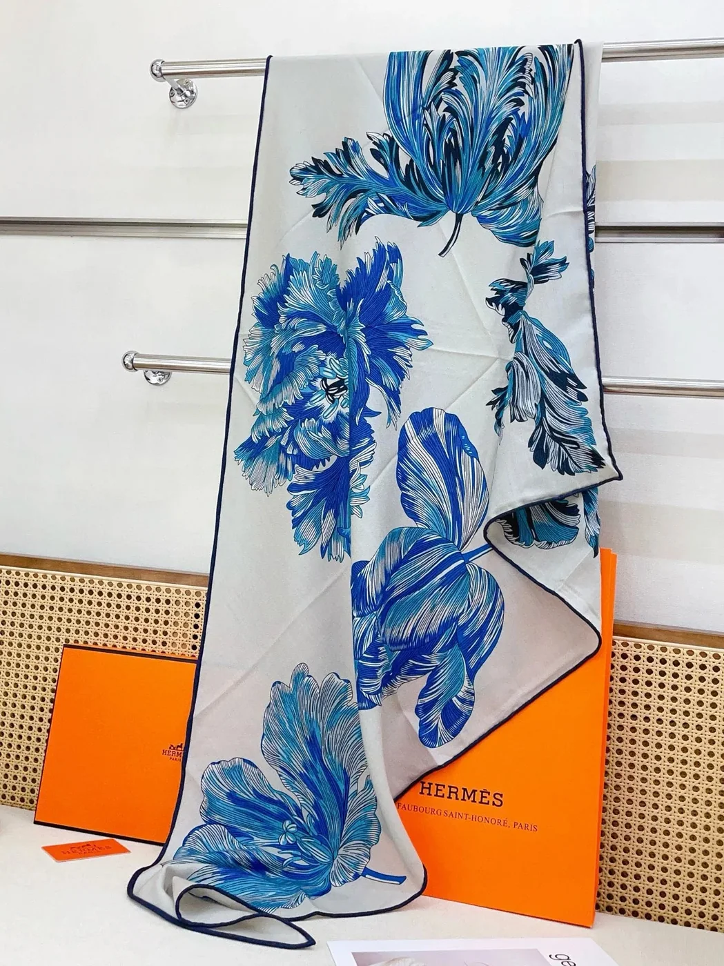 Hermes Tulipomanie Triangle Scarf Bleu Electrique 11