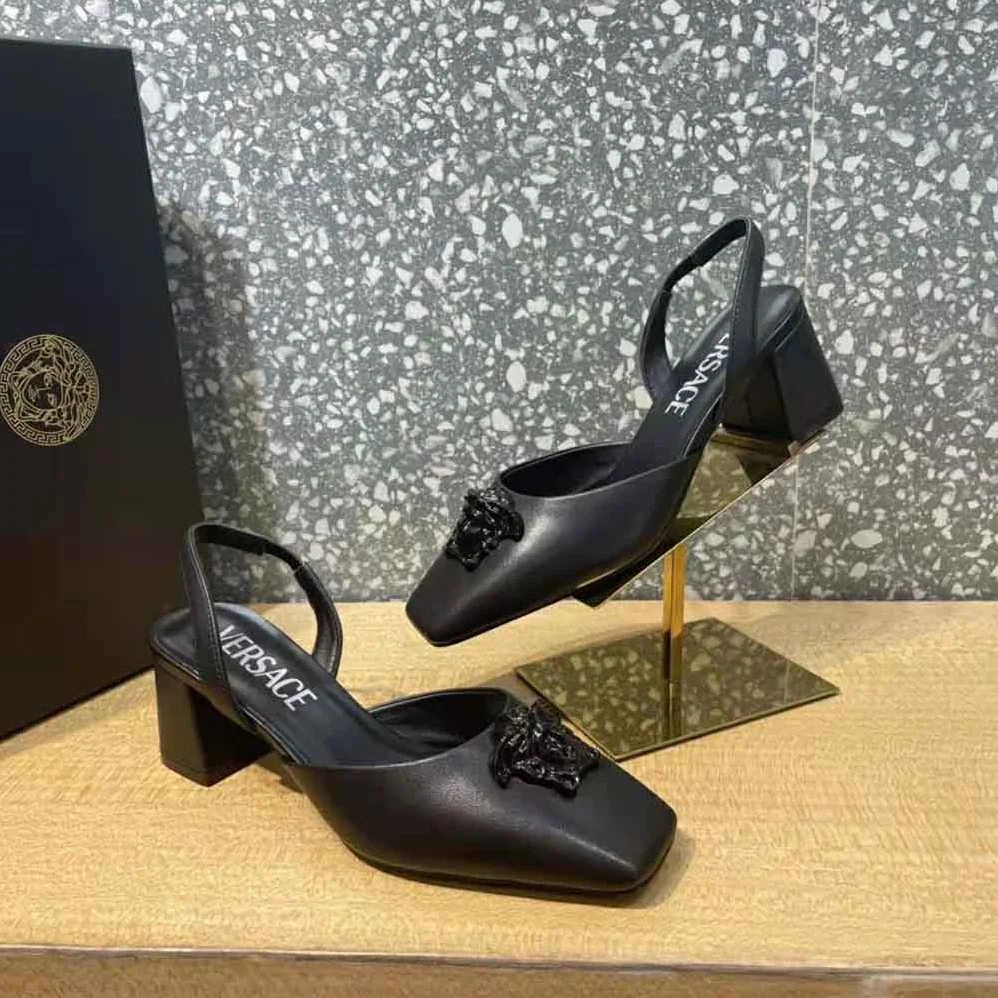 Versace La Medusa Leather Sling-Back Pumps for Women in Black