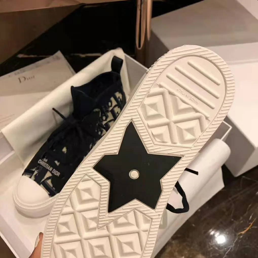 Dior Walk'N'Dior Techincal Knit Oblique Mid-Top Sneaker for Women in Navy