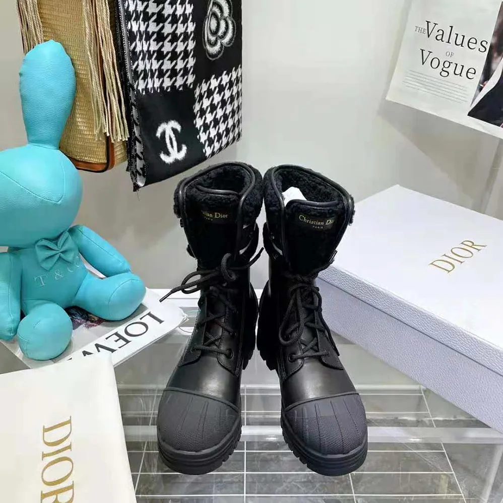Dior D-Major Ankle Boot Black Calfskin and Lambskin Wool for Women