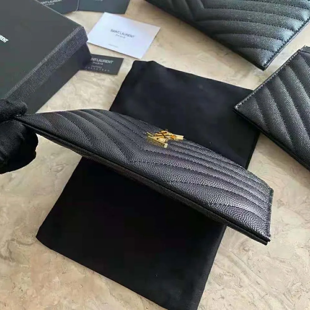 Saint Laurent YSL Monogram Bill Pouch in Grain DE Poudre Embossed Leather for Women in Black Saint Laurent YSL Monogram Bill Pouch in Grain DE Poudre Embossed Leather for Women in Black