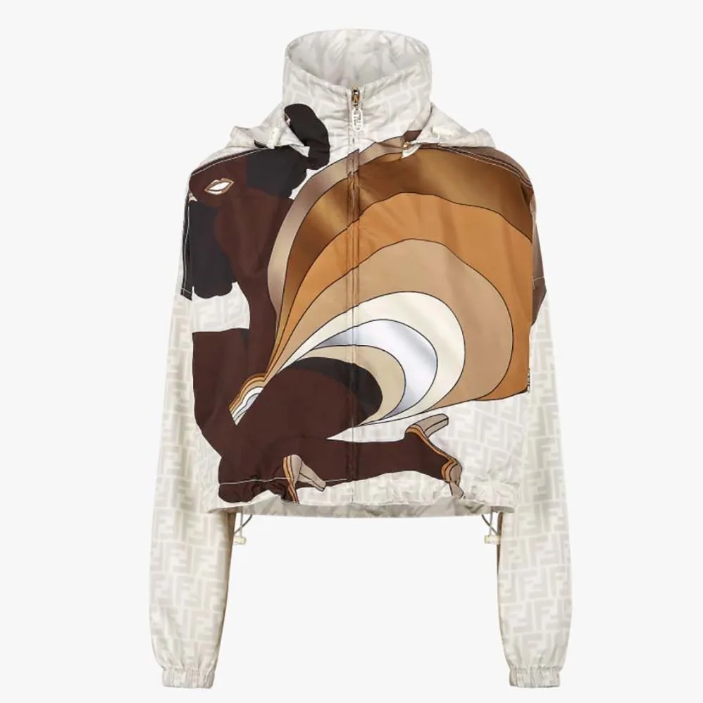 Fendi Windbreaker Multicolor Nylon Jacket for Women in White