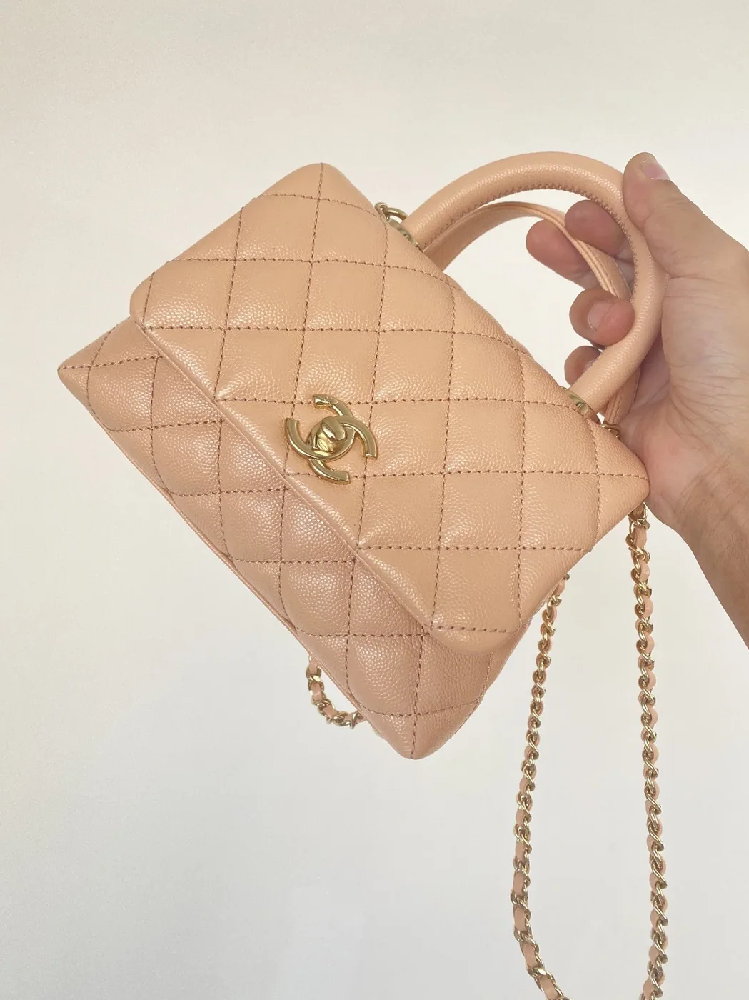 Chanel Mini Flap Bag Top Handle in Light Brown Gold Hardware