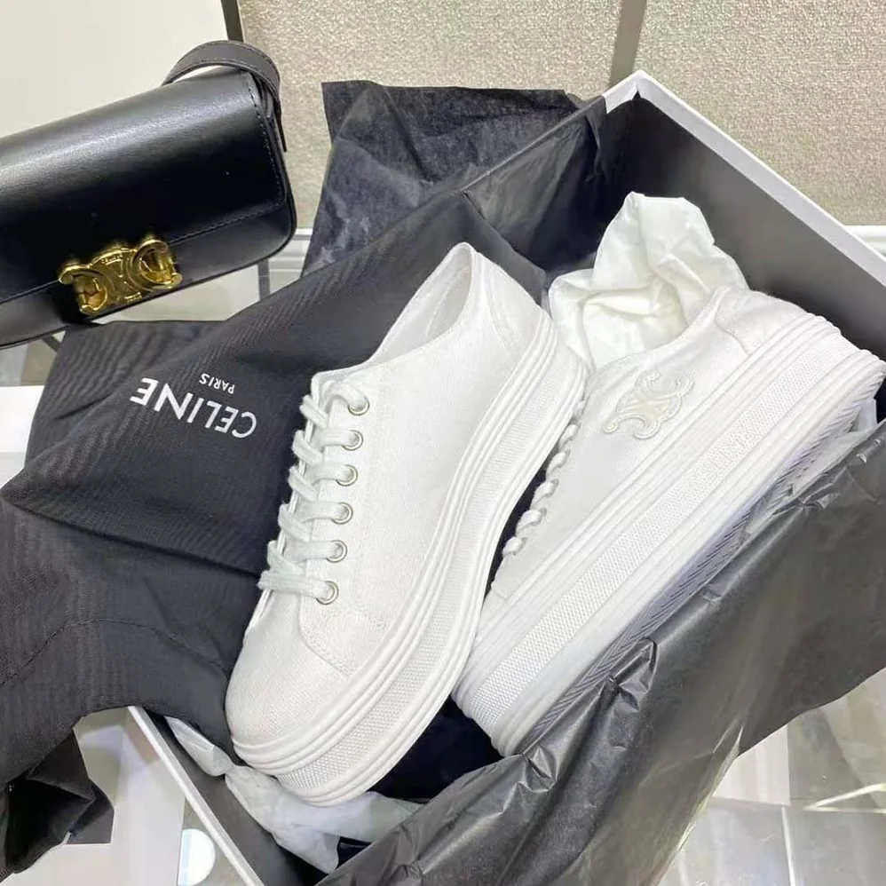 Celine Jane Low Lace-up Sneaker in Canvas and Calfskin for Women Celine Jane Low Lace-up Sneaker in Canvas and Calfskin for Women