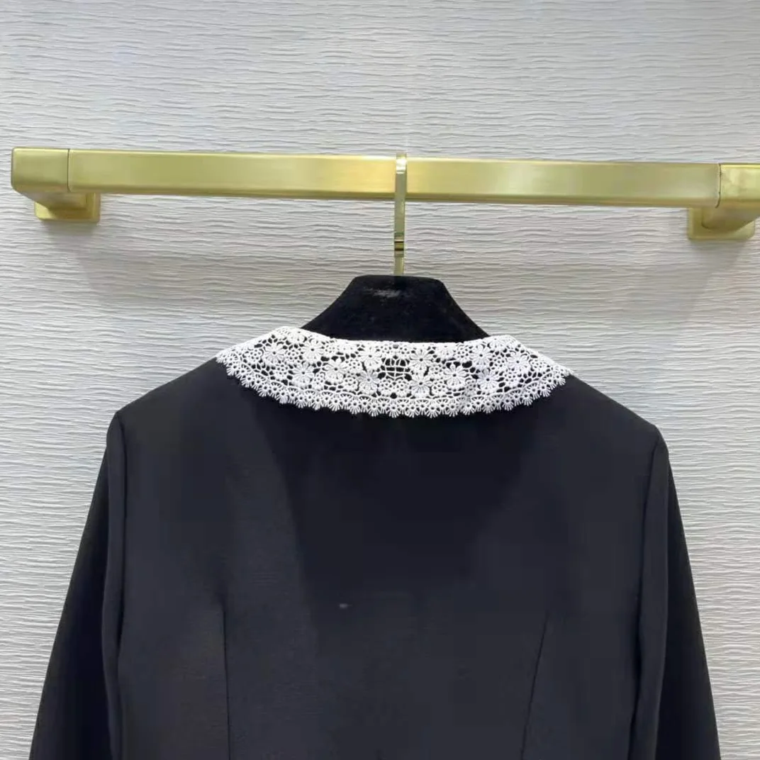 Saint Laurent YSL Short Jacket in Wool Twill with Floral Lace Embroidery for Women Saint Laurent YSL Short Jacket in Wool Twill with Floral Lace Embroidery for Women