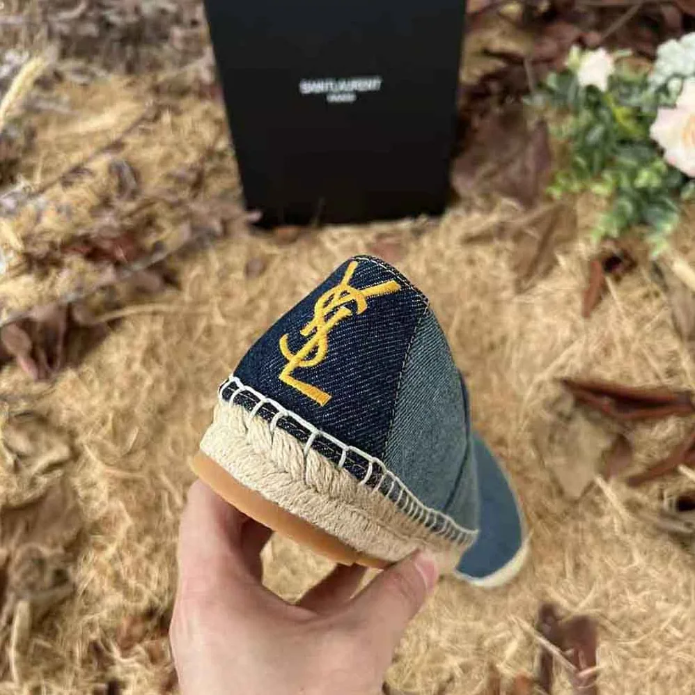 Saint Laurent YSL Ysl Embroidered Espadrilles in Denim for Women in Navy