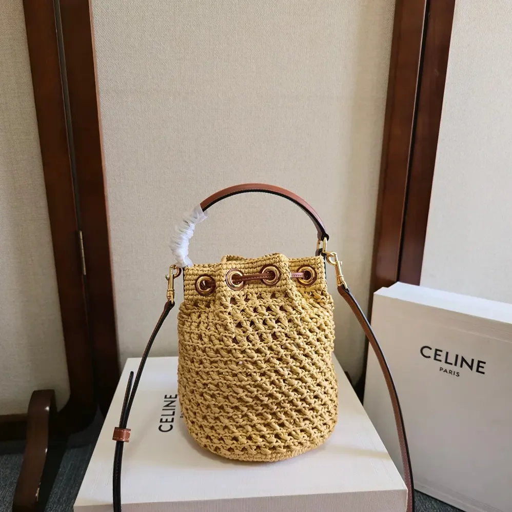 Celine Teen Clara Bag in Raffia and Calfskin for Women Celine Teen Clara Bag in Raffia and Calfskin for Women