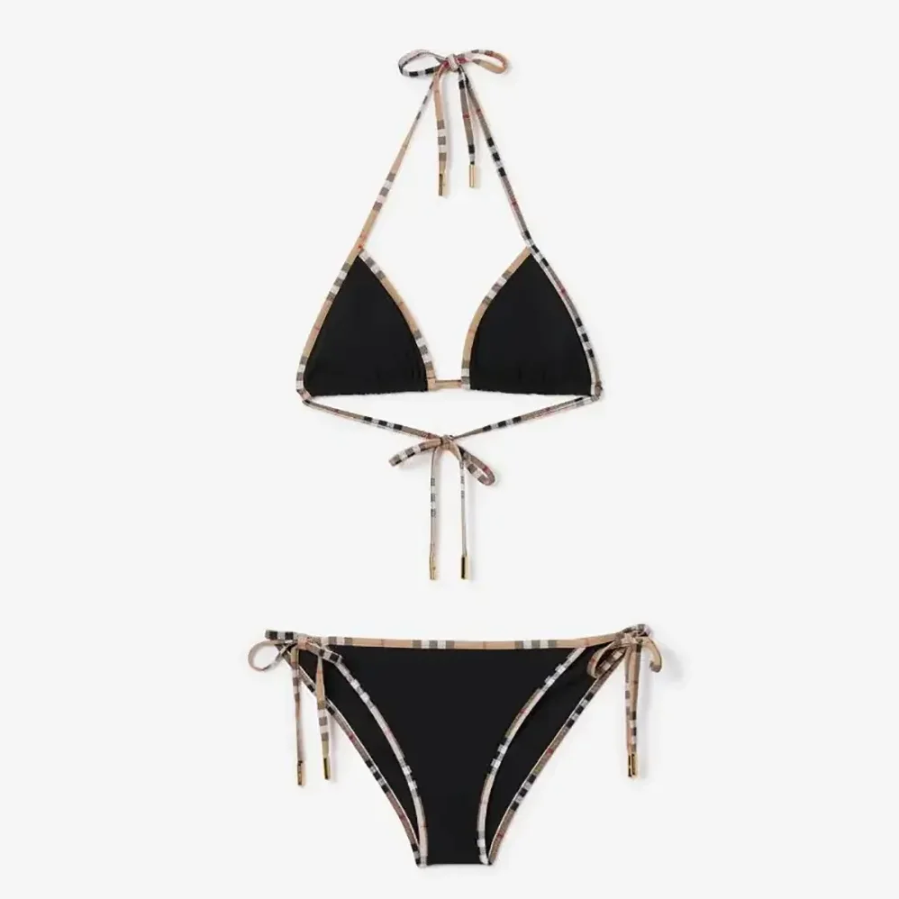 Burberry Check Trim Triangle Bikini for Women in Black Burberry Check Trim Triangle Bikini for Women in Black