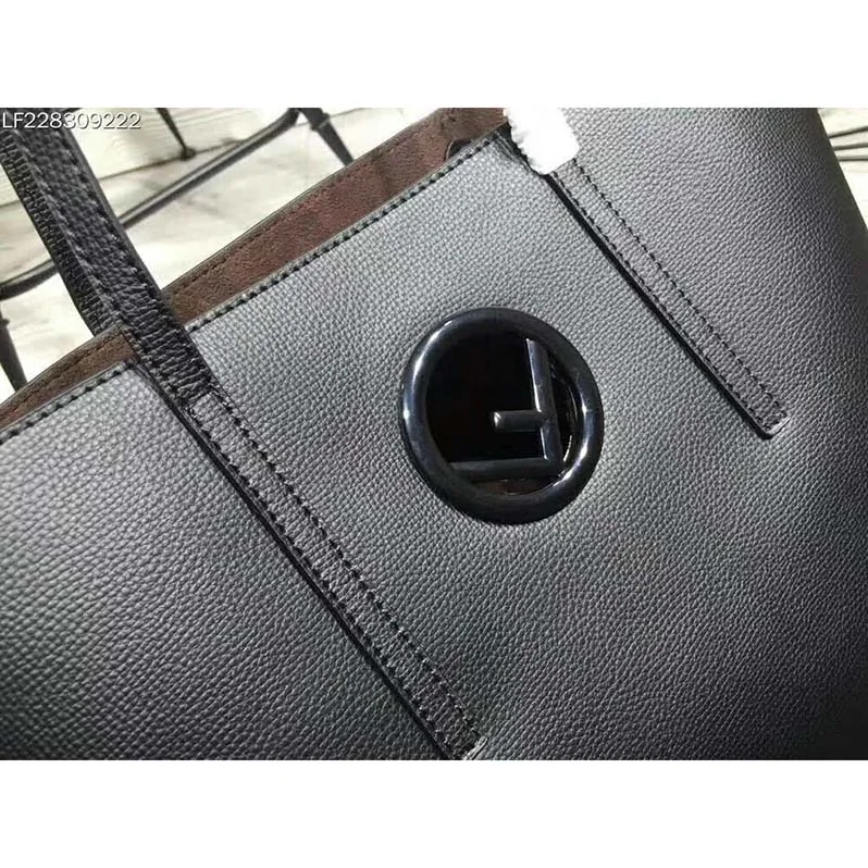 Fendi Leather Logo Shopper Bag for Women in Black