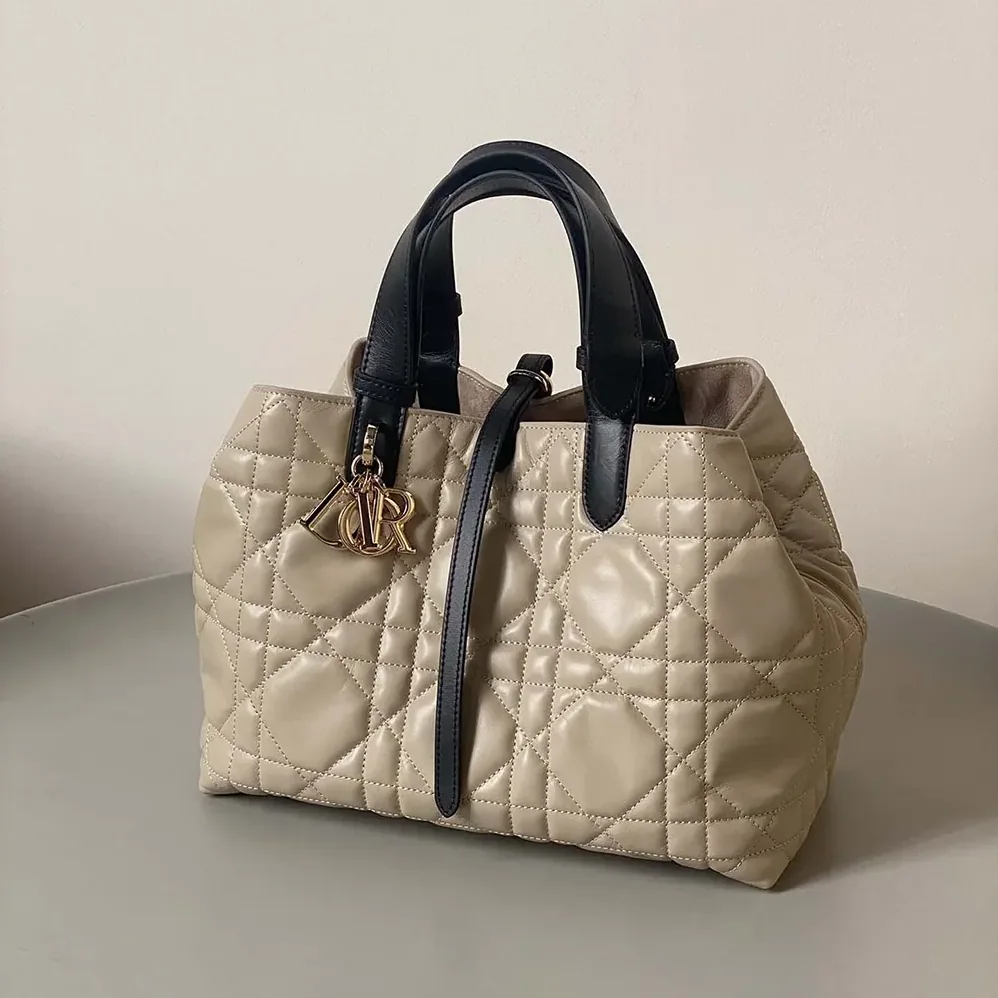 Dior Medium Dior Toujours Bag Rope Beige and Black Macrocannage Calfskin for Women Dior Medium Dior Toujours Bag Rope Beige and Black Macrocannage Calfskin for Women