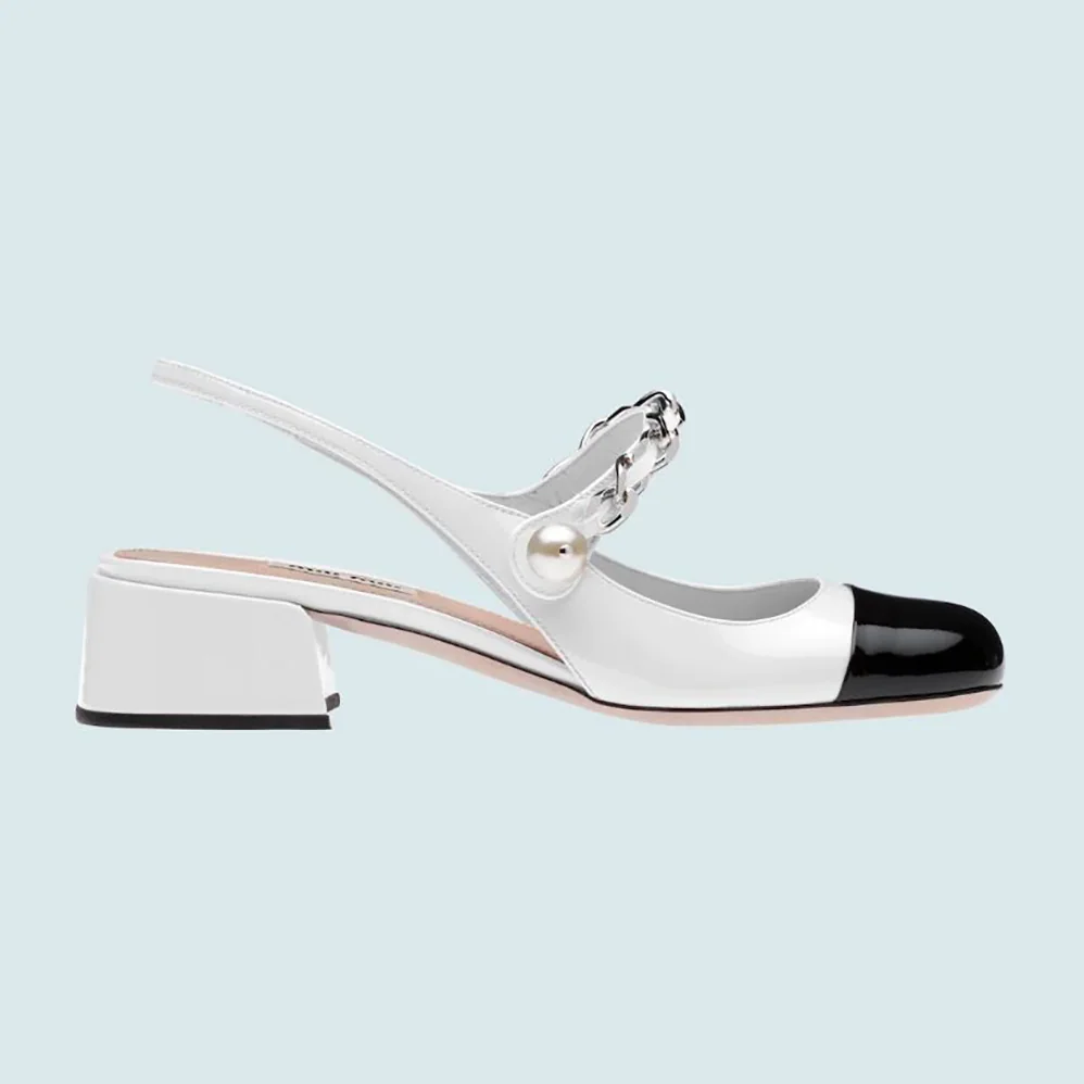 Miu Miu Patent Leather Pumps in 35mm Heel for Women in White Miu Miu Patent Leather Pumps in 35mm Heel for Women in White