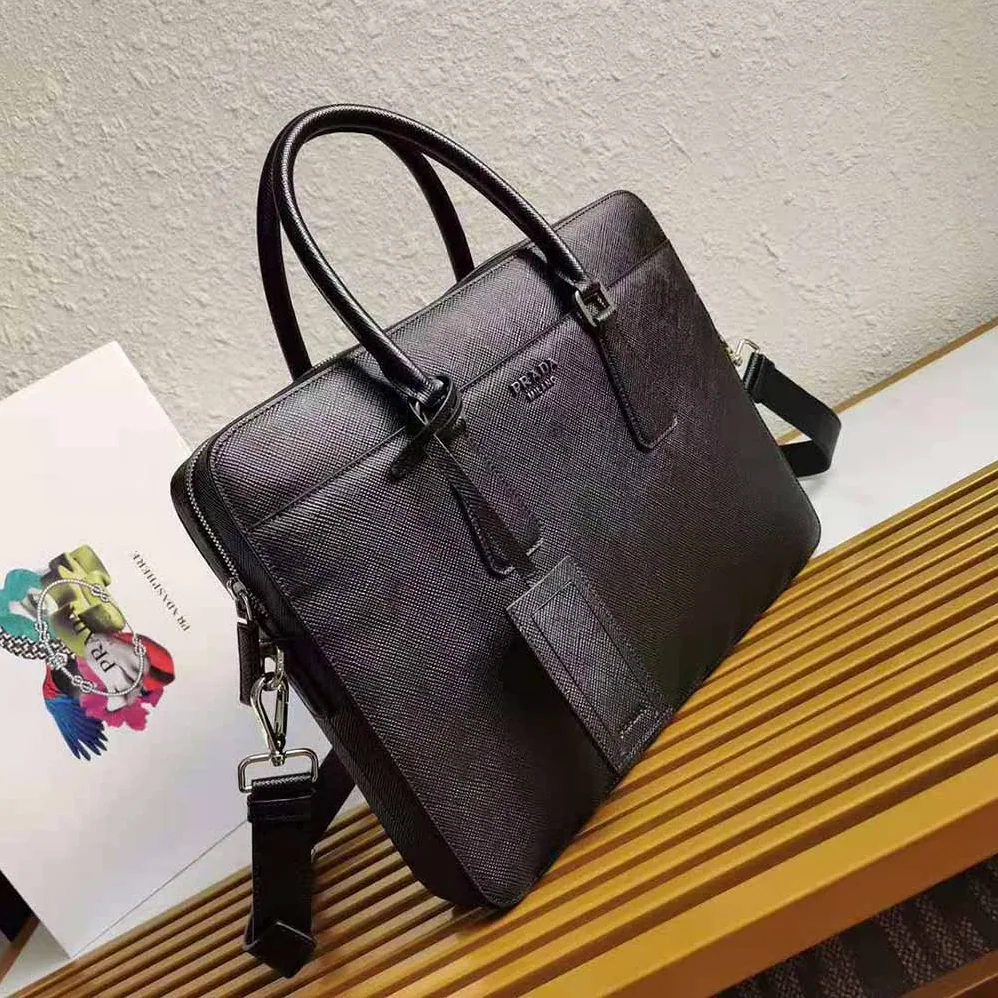 Prada Saffiano Leather Briefcase for Men in Black Prada Saffiano Leather Briefcase for Men in Black