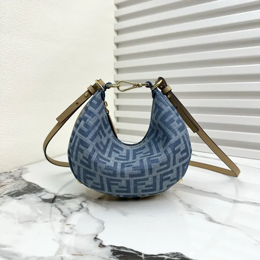 Fendi Fendigraphy Mini Light Blue FF Denim Fabric Mini Bag for Women Fendi Fendigraphy Mini Light Blue FF Denim Fabric Mini Bag for Women