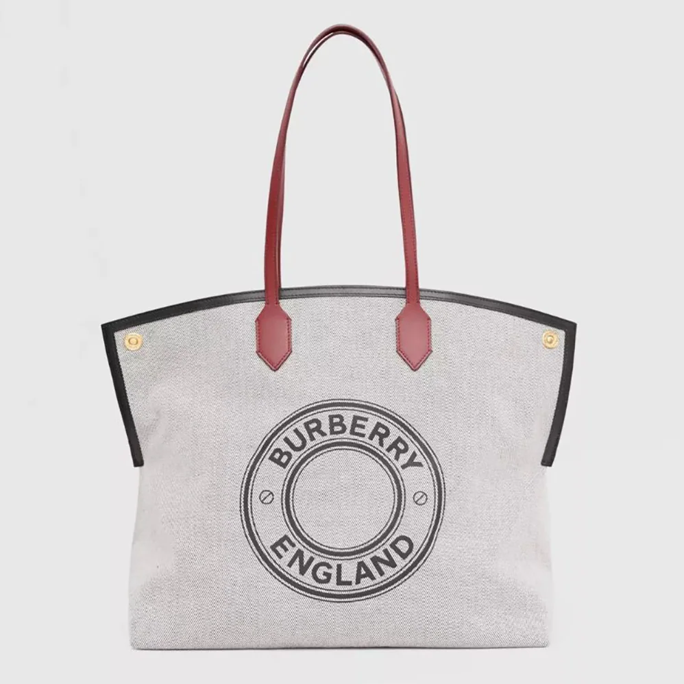 Burberry Large Logo Graphic Cotton Canvas Society Tote for Women Burberry Large Logo Graphic Cotton Canvas Society Tote for Women