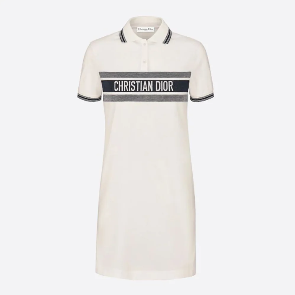 Dior Dioriviera Polo Shirt Dress White and Navy Blue Cotton Jersey for Women