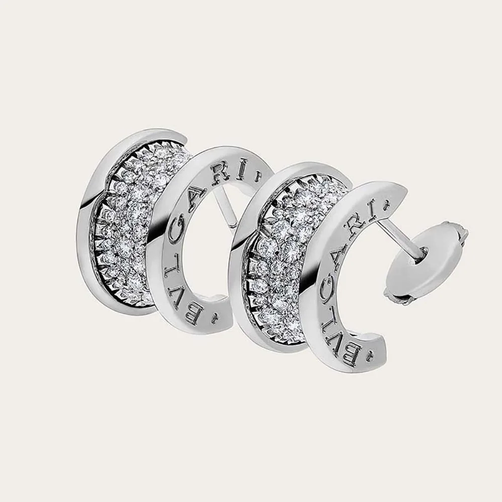 Bvlgari B.zero1 Earrings 18 KT Rose Gold Set Pave Diamonds for Women in Silver Bvlgari B.zero1 Earrings 18 KT Rose Gold Set Pave Diamonds for Women in Silver
