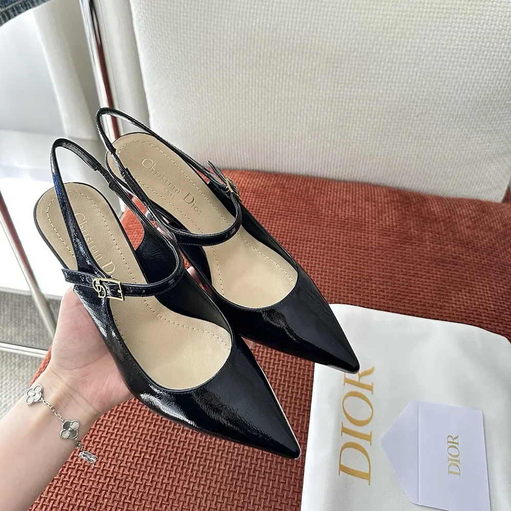 Dior Icon Slingback Pump Black Crinkled Patent Calfskin for Women Dior Icon Slingback Pump Black Crinkled Patent Calfskin for Women