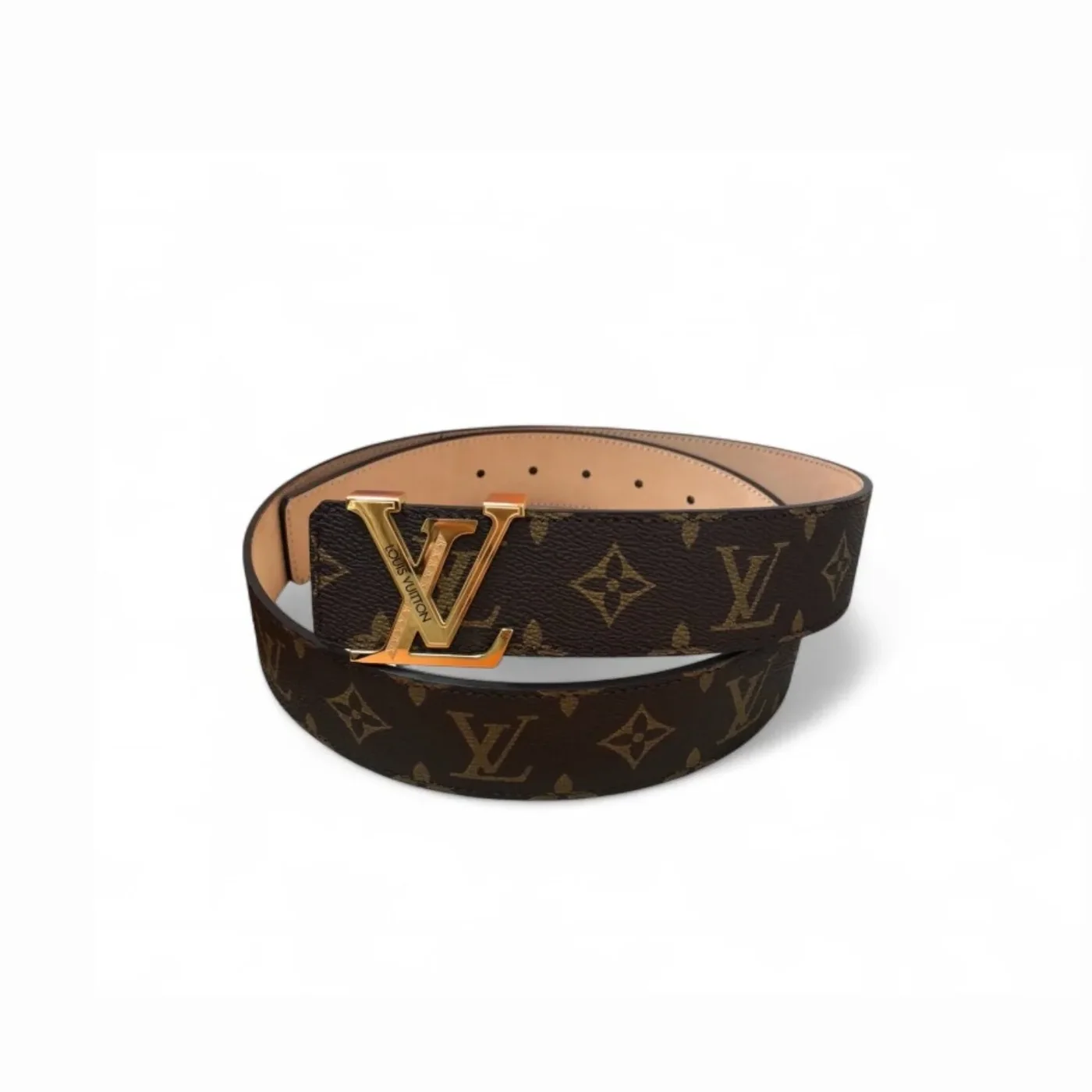 Louis Vuitton Initiales LV Belt in Monogram Canvas with Gold in Toned Hardware Louis Vuitton Initiales LV Belt in Monogram Canvas with Gold in Toned Hardware