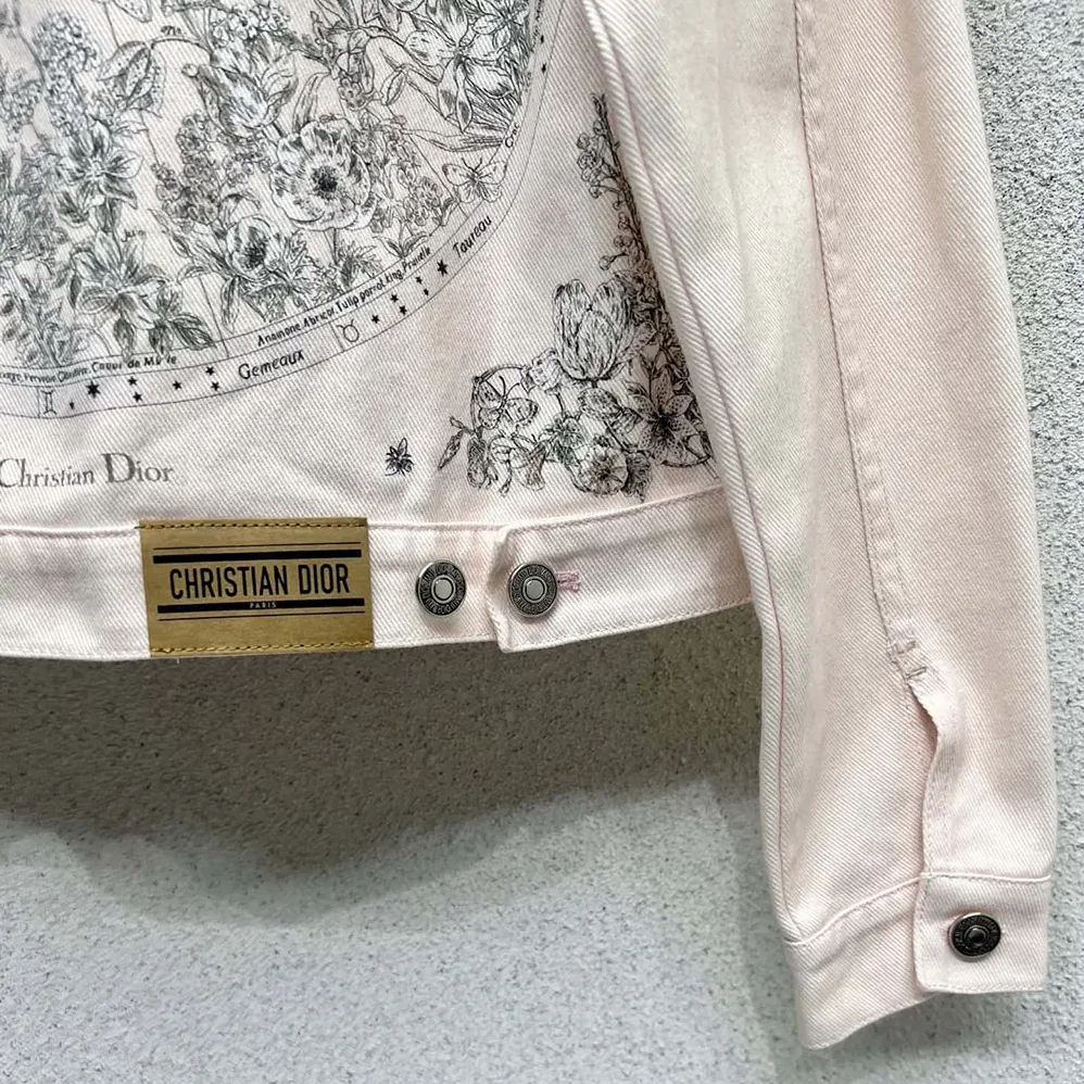 Dior Jacket Cotton Denim with Pink Dior Astral Flowers Motif for Women