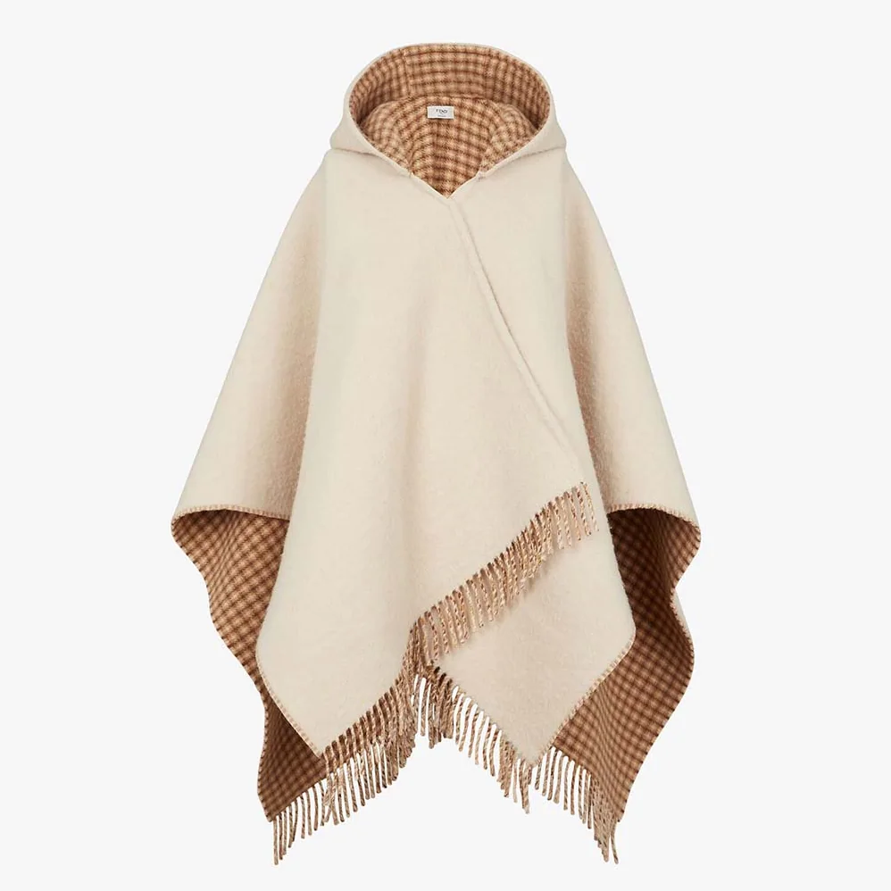 Fendi Cream Wool and Cashmere Poncho with Hood for Women Fendi Cream Wool and Cashmere Poncho with Hood for Women