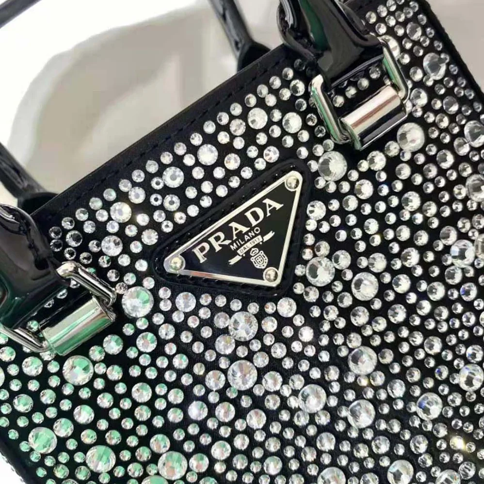 Prada Small Crystal-Studded Satin Tote Bag for Women in Black