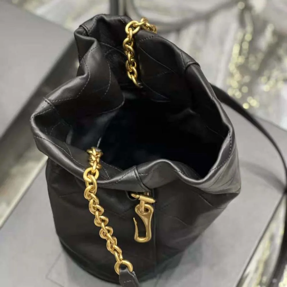 Saint Laurent YSL Le Maillon Hook Bucket Bag in Supple Leather for Women in Black Saint Laurent YSL Le Maillon Hook Bucket Bag in Supple Leather for Women in Black