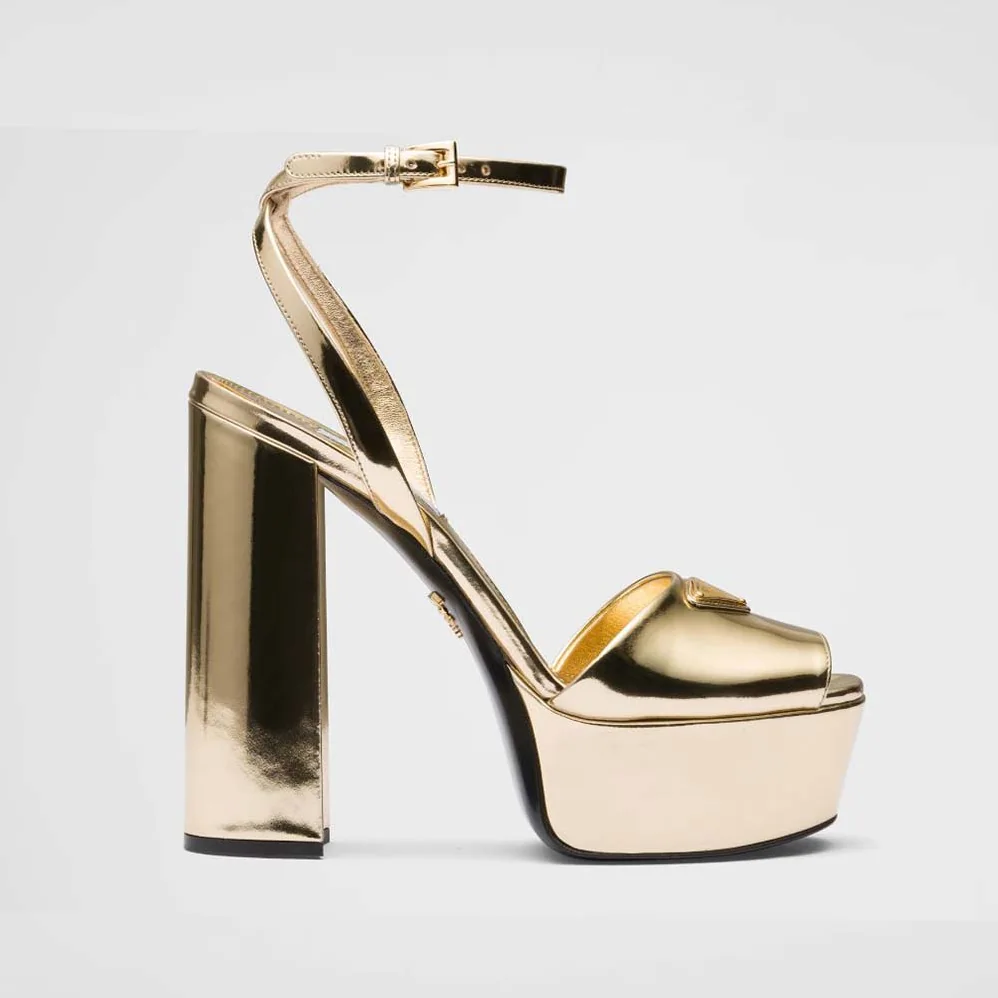 Prada Metallic Leather Platform Sandals for Women Prada Metallic Leather Platform Sandals for Women