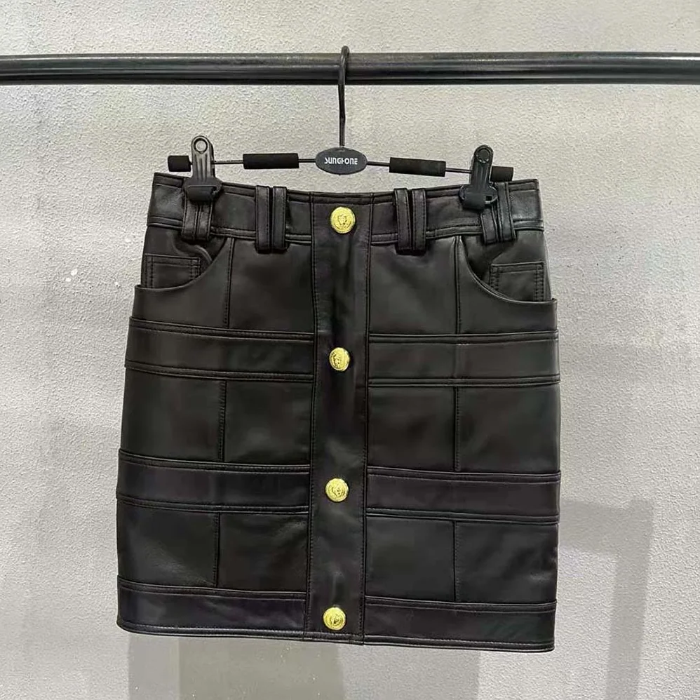 Balmain High-Waisted Leather Skirt in Lambskin for Women in Black Balmain High-Waisted Leather Skirt in Lambskin for Women in Black