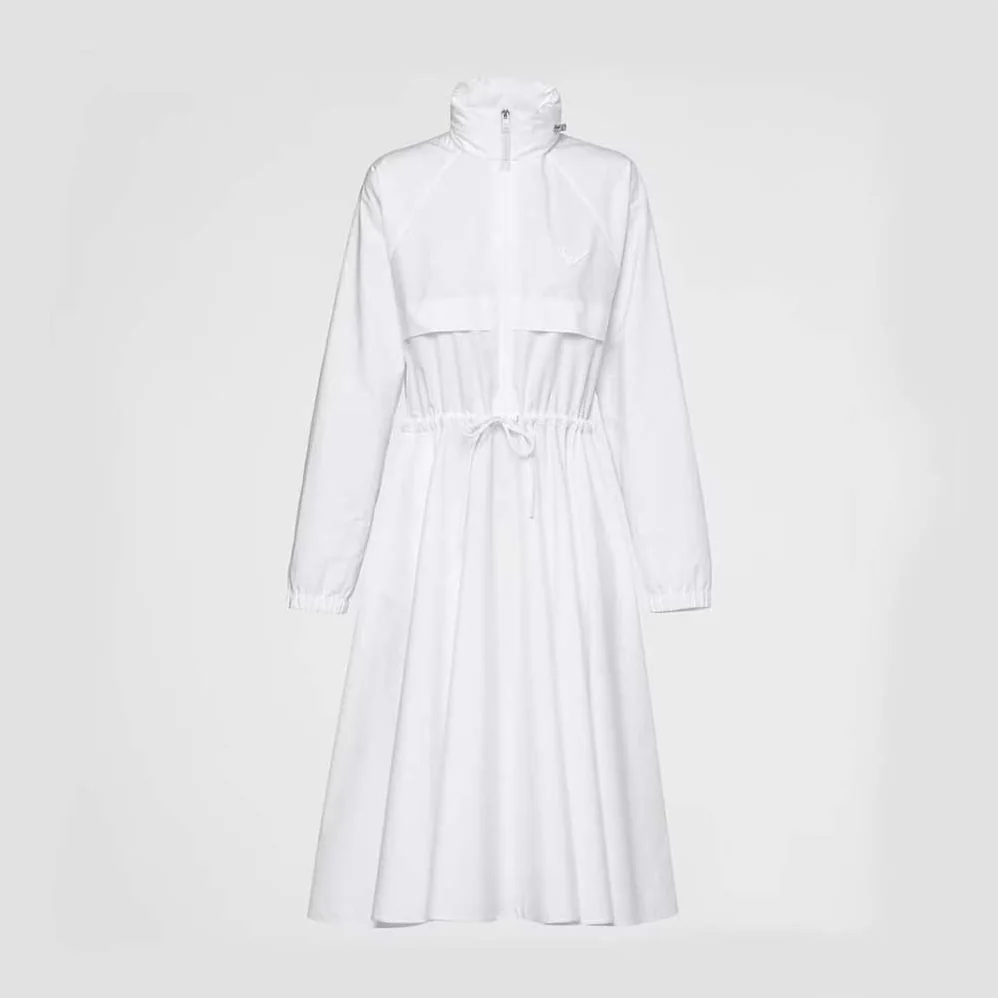 Prada Hooded Poplin Dress with Embroidered Triangle Logo for Women