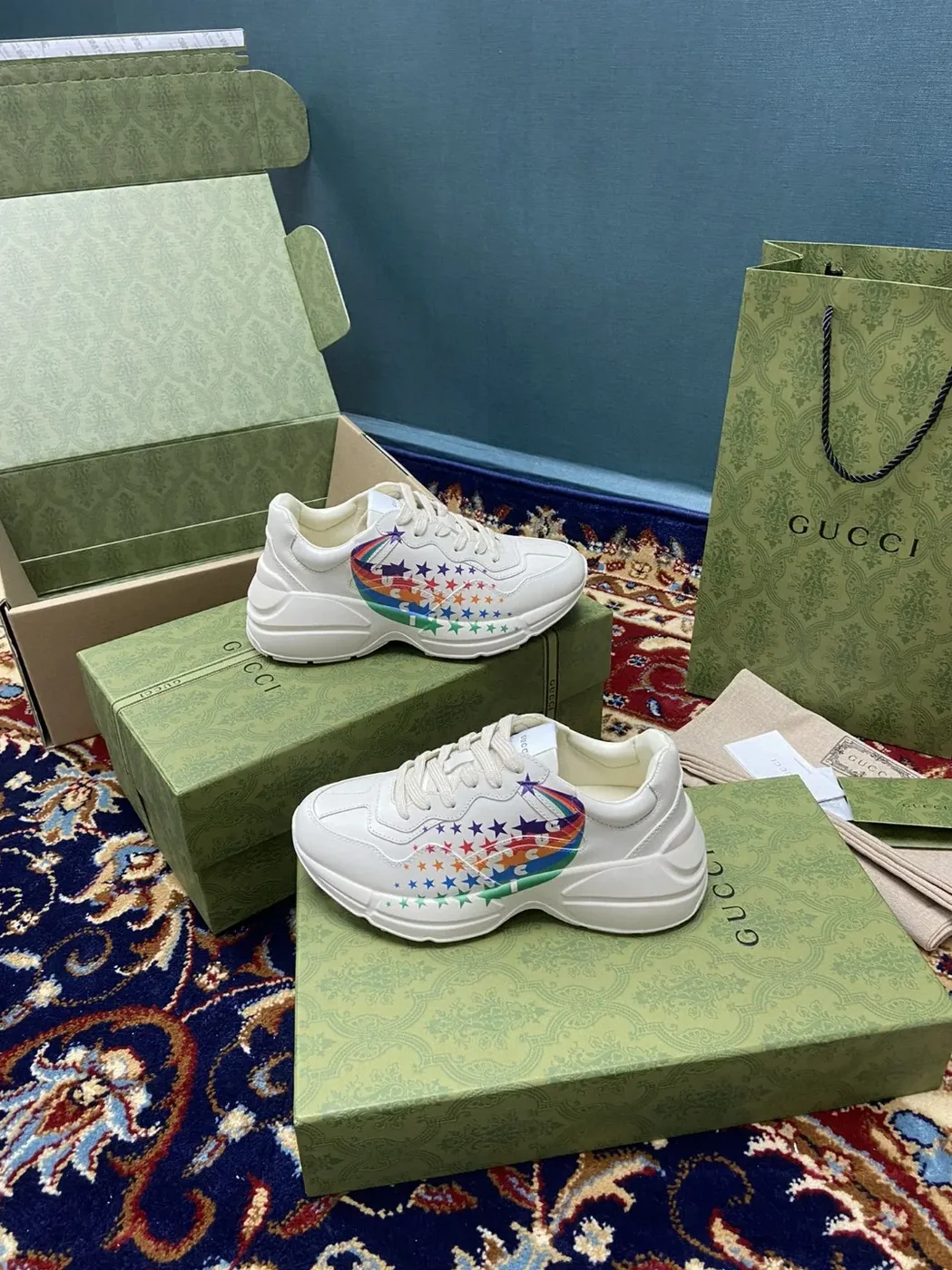 Gucci Rhyton Sneakers With Gucci Stars White Ivory for Men