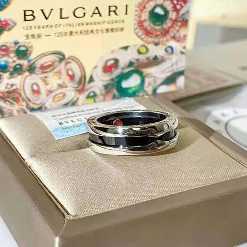 Bvlgari Save the Children One-band Sterling Silver Ring with Black Ceramic for Women