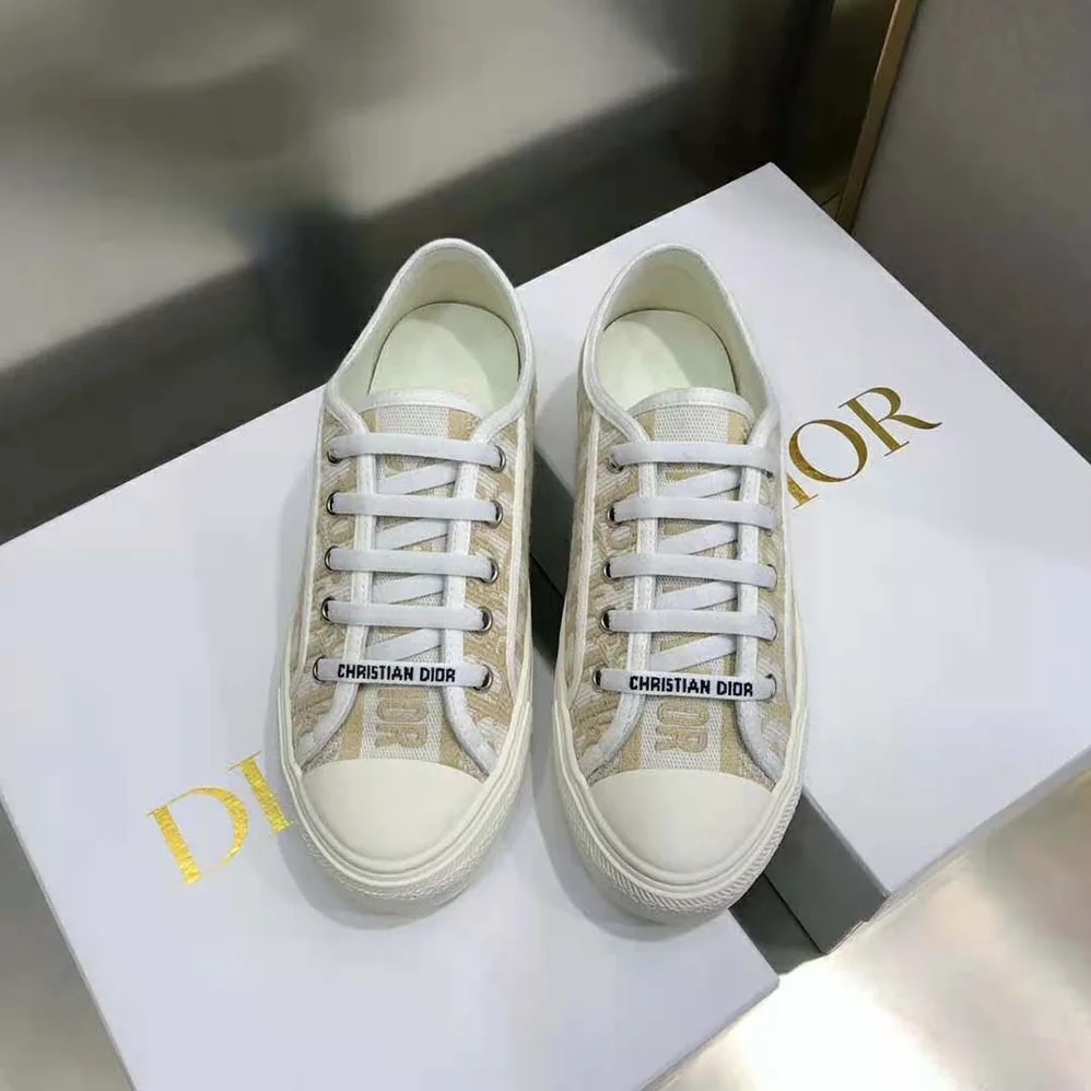 Dior Walk'N'Dior Sneaker Gold-Tone Dior Oblique Cotton with Metallic Thread Embroidery for Women Dior Walk'N'Dior Sneaker Gold-Tone Dior Oblique Cotton with Metallic Thread Embroidery for Women