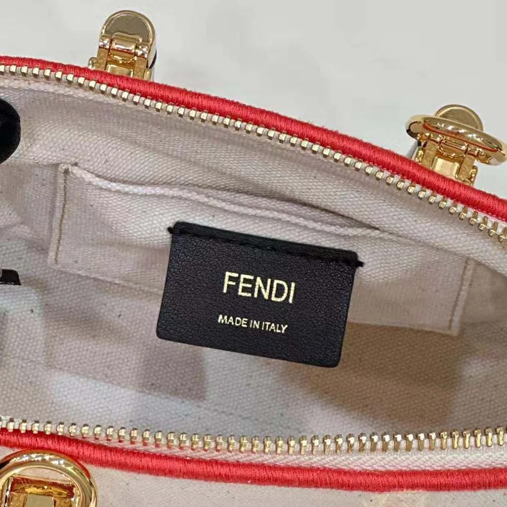 Fendi By The Way Mini Beige Canvas Small Boston Bag for Women Fendi By The Way Mini Beige Canvas Small Boston Bag for Women