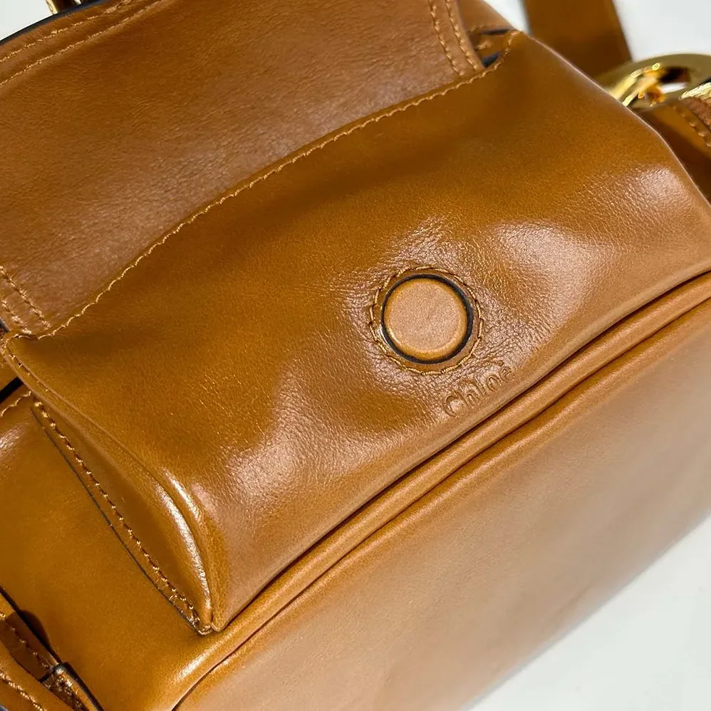 Chloe Small Camera Bag in Shiny Leather for Women in Brown